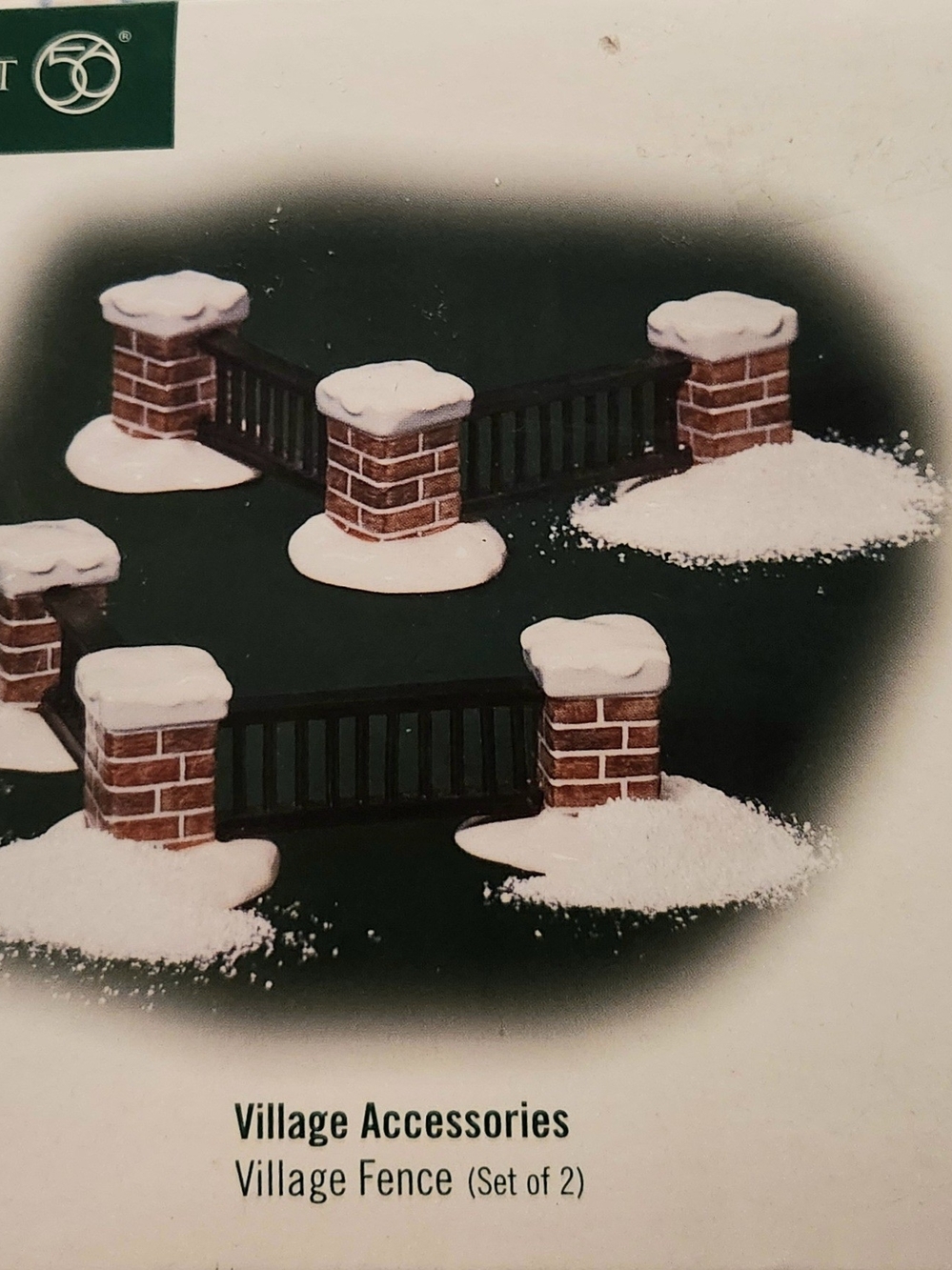 Department 56 Snow-Topped Brown Brick Fence with Black Rail (Set of 2)